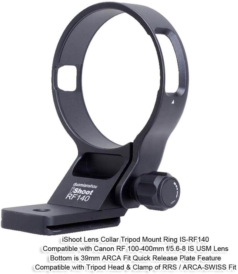 iShoot Metal Tripod Mount Ring Lens Collar Compatible with Canon RF 100-400mm f/5.6-8 is USM, Lens Support Holder Bracket Bottom is Arca-Swiss Fit Quick Release Plate Feature Dovetail Groove - Image 2